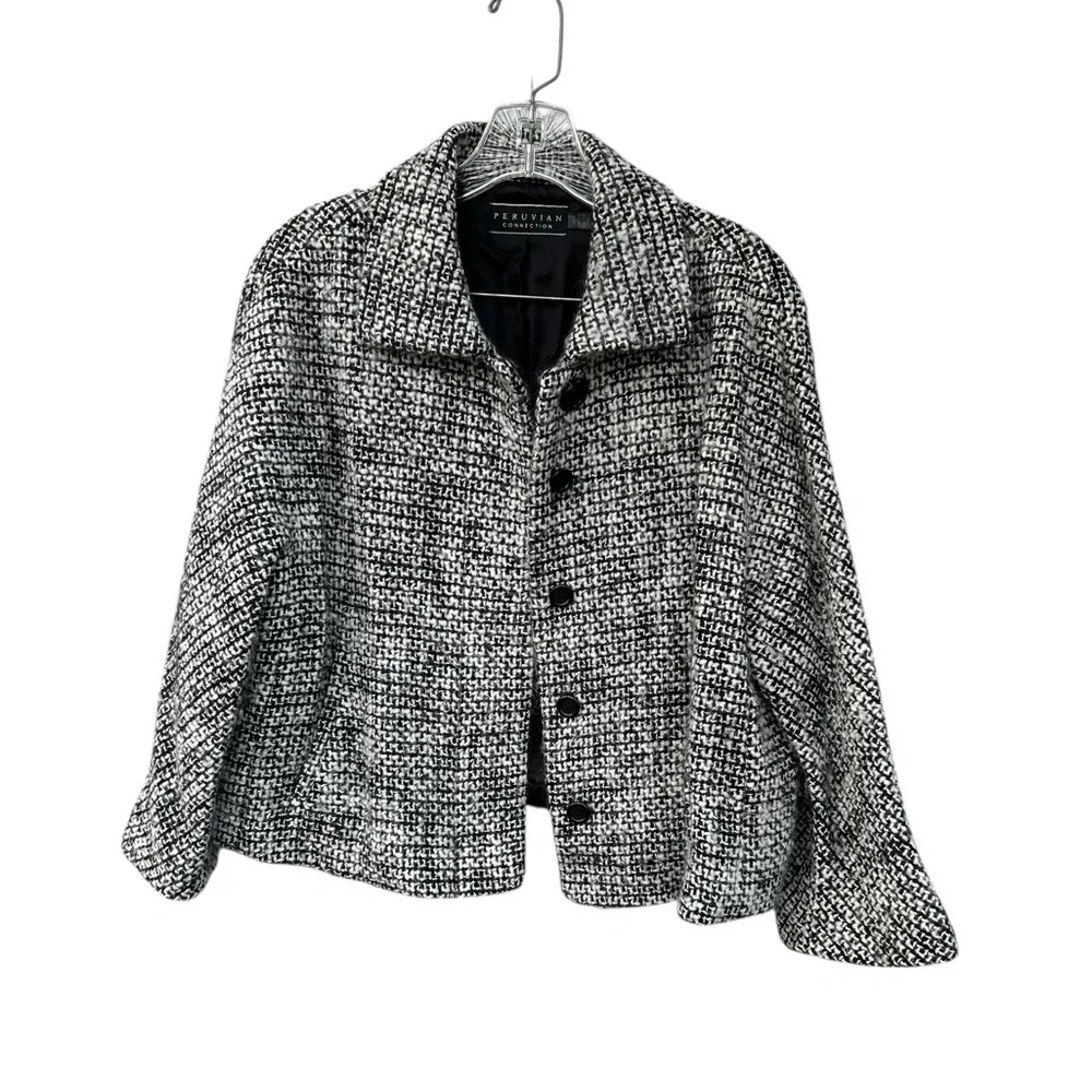Peruvian Connection Wool/Alpaca Tweed Black & White Blazer Jacket - Size 10